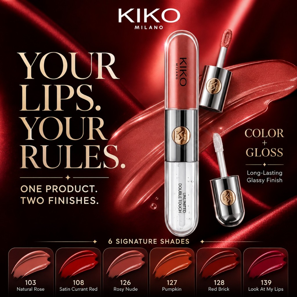 KIKO Milano Unlimited Double Touch Liquid Lipstick 2-in-1 Color Gloss Long Lasting Lip Tint
