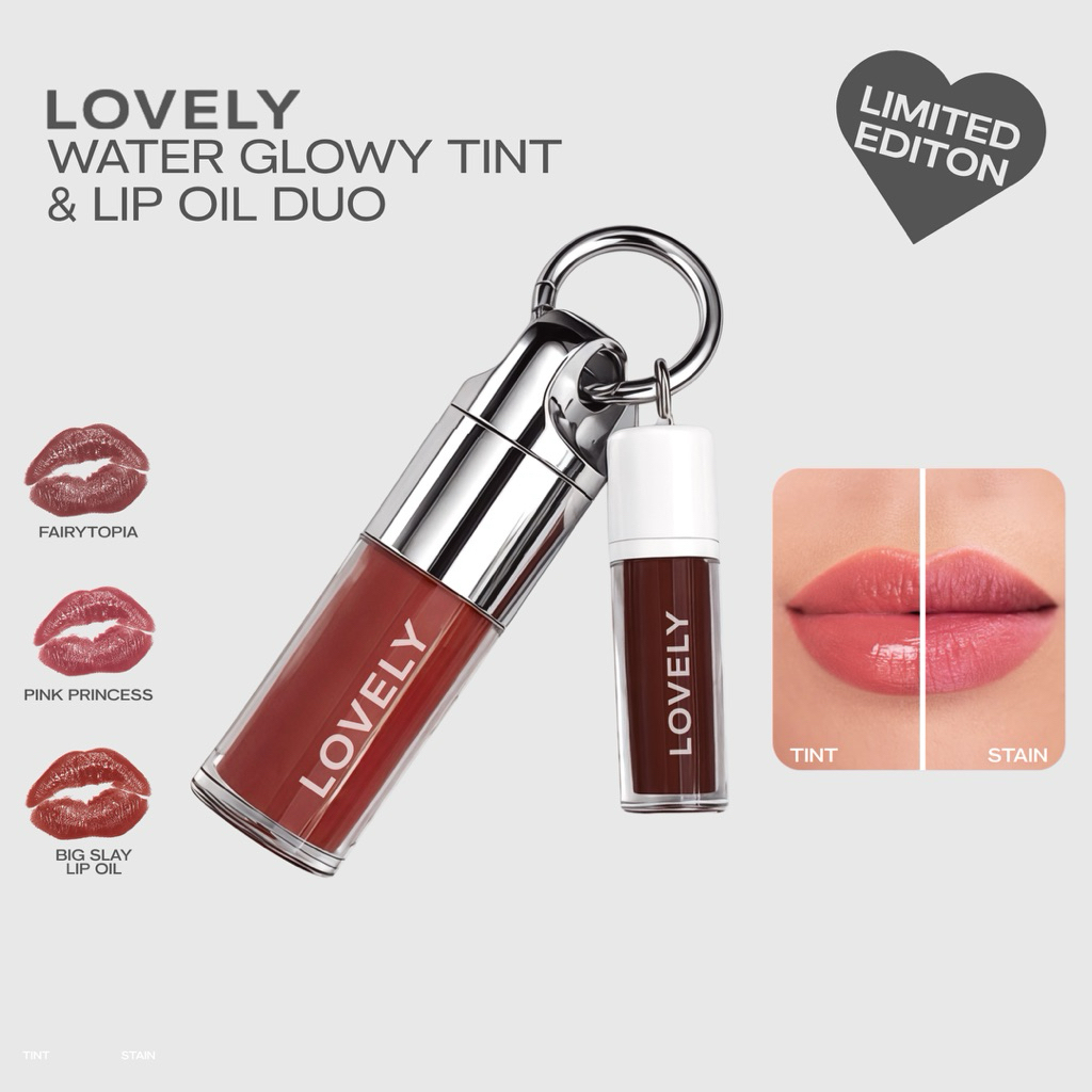 LOVELY Water Glowy Tint & Lip Oil Duo [Lip Stain Lip Gloss Moisturizing Long Lasting Lip Oil Gloss]