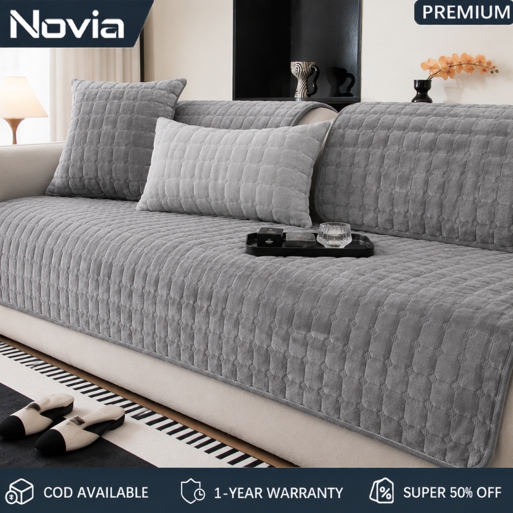 Novia Stretchable Sofa Cover and Cushion Cover Non Slip with Elastic Bottom Multiple Colors Home Use