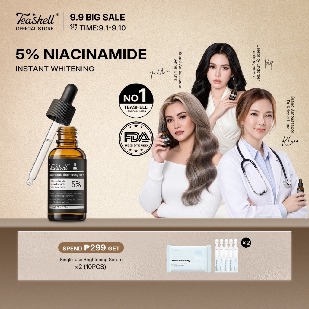 【FDA Approved】Teashell Whitening Serum 5% Niacinamide & Alpha Arbutin 30ml - Fade Dark Spots Brighte