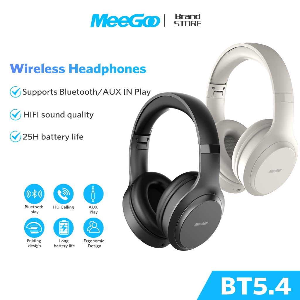 MeeGoo Wireless Bluetooth Earphone Over Ear Headset Noise Cancelling Foldable Gaming Music With Mic