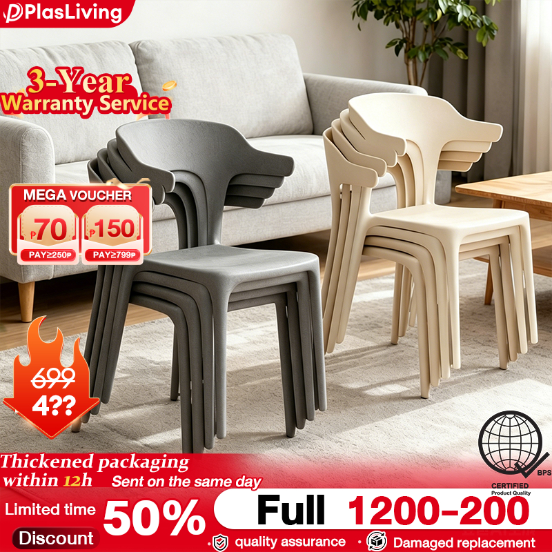 [𝟔 𝐜𝐨𝐥𝐨𝐫𝐬]Stackable Plastic Dining Chair Thickened Nordic Chair With Backres Home/Study Living Chair