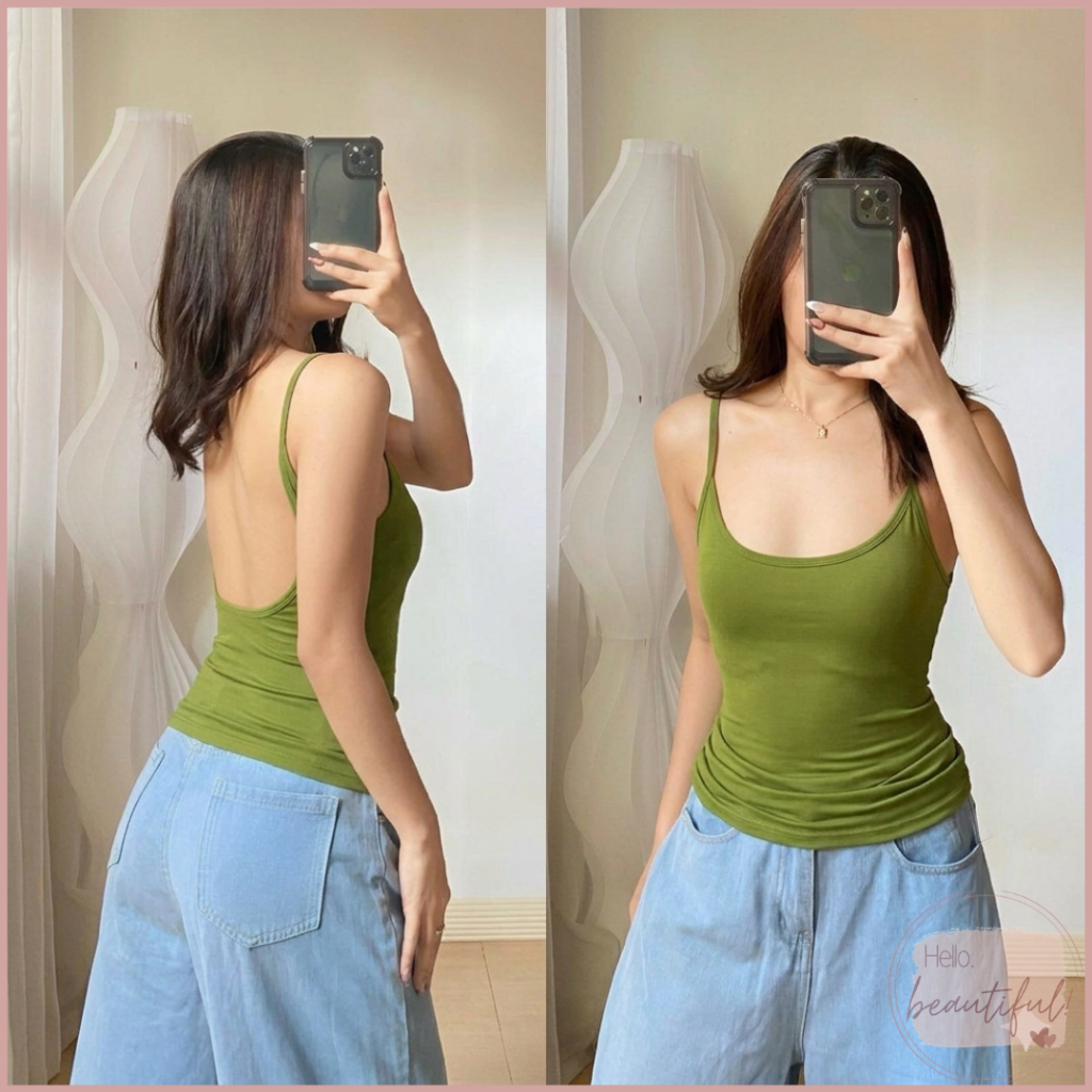 Hello Beautiful Annie Basic Spaghetti Strap Scoop Neck Backless Sleeveless Cami Double Lining Sando