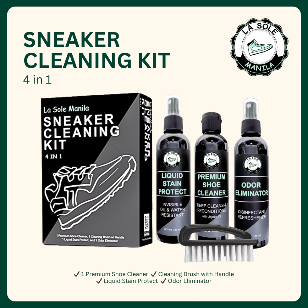 La Sole Manila 4 in 1 Sneaker Cleaning Kit - Shoe Cleaner, Deodorizer, Liquid Stain Protect, & Brush
