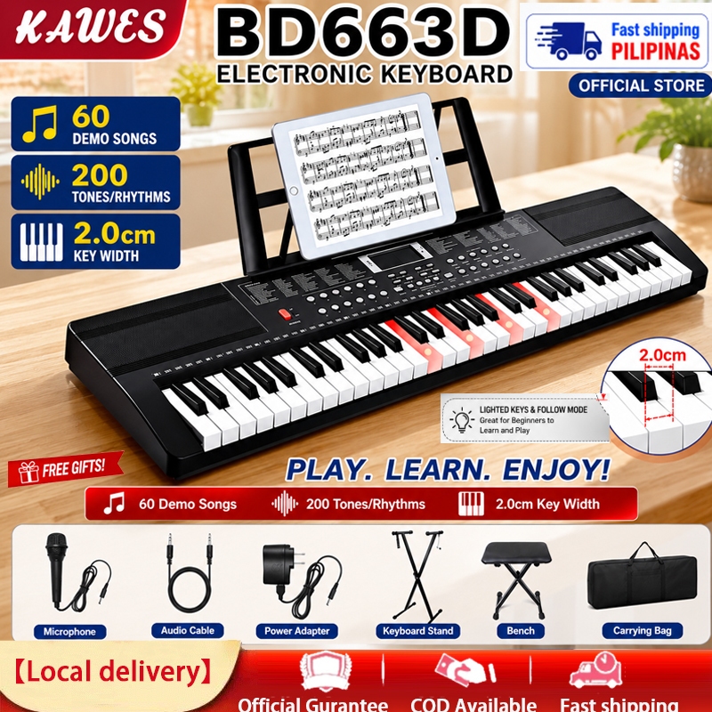 KAWES Keyboard Piano 61 Key Electric Piano Keyboard for Beginners Light Up Music Keyboard Built-in