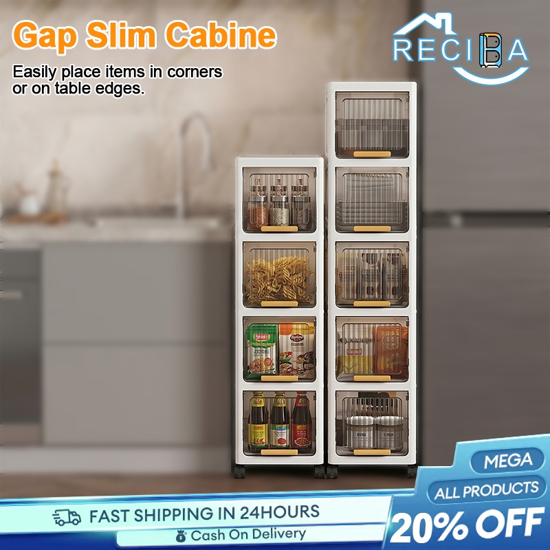 RECIBA Gap Storage Cabinet Foldable Storage Cabinet Bathroom Organizer Plastic Cabinet