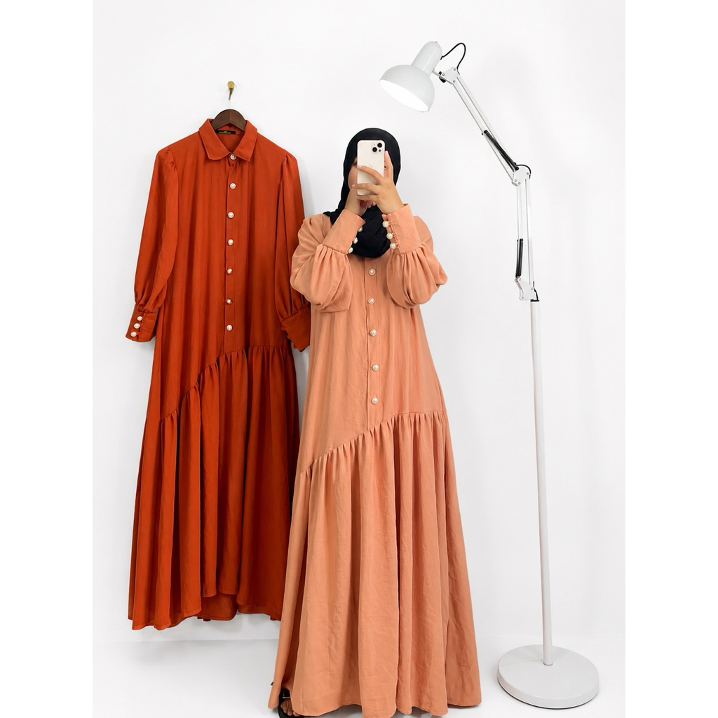 LIYANA Formal DRESS (L-XL)with 7 golden pearl button infront Womenswear Longsleeve