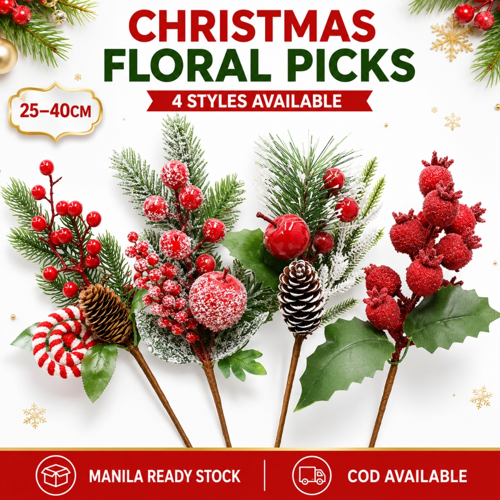 25-40cm Christmas Floral Picks Manila Ready Stock COD Pinecone Snow Berry Tree Decor