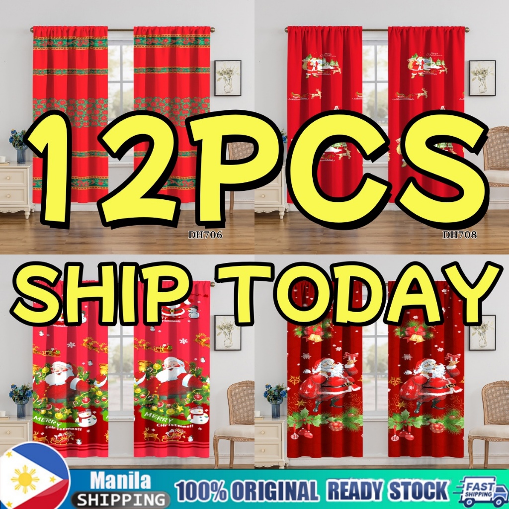 12PCS Modern Style Christmas Curtain 85*185cm No-Ring Design for Living Room Bedroom or Bathroom