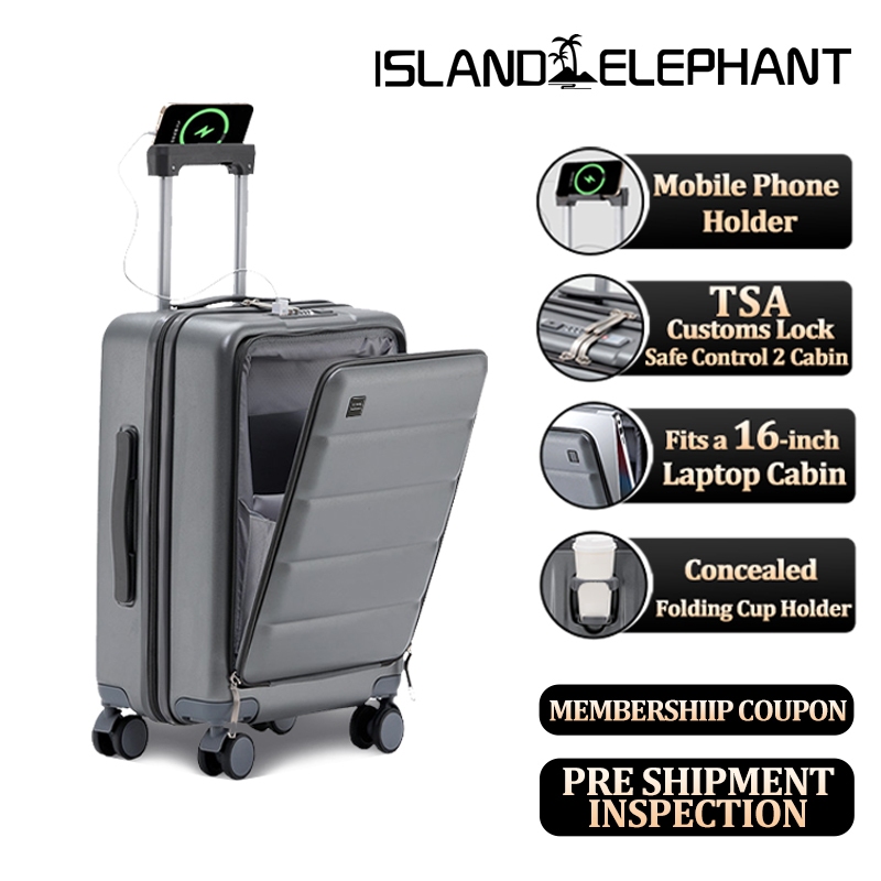 ISLAND ELEPHANT Laptop Front Opening Luggage Travel Bag With USB Port Cup Holder