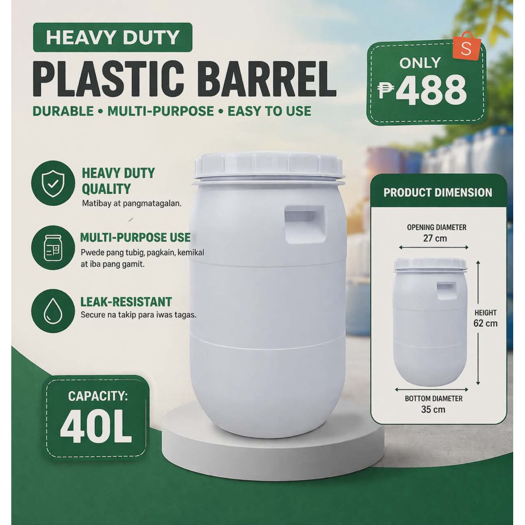 40L Plastic Drum (Used Chlorine Container) – Sulit, Reusable, Heavy Duty