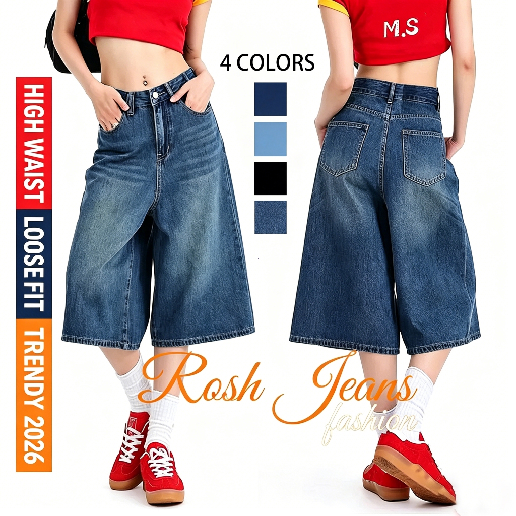 Women's High Waist Baggy Jorts Denim Shorts for woman New Loose Retro Design 7 Points Culottes Jeans