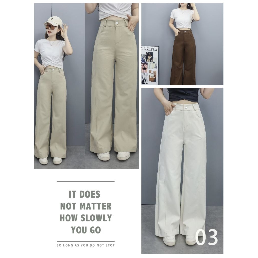 Women's long solid color fashion casual trousers, high-waisted straight leg wide-leg trousers