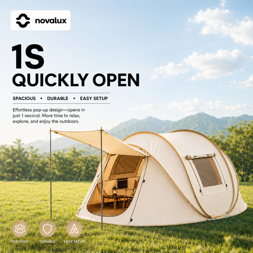 Pop-Up Camping Tent 3-4 Pax – Instant Setup Waterproof Outdoor Shelter for Travel & Beach (Novalux)