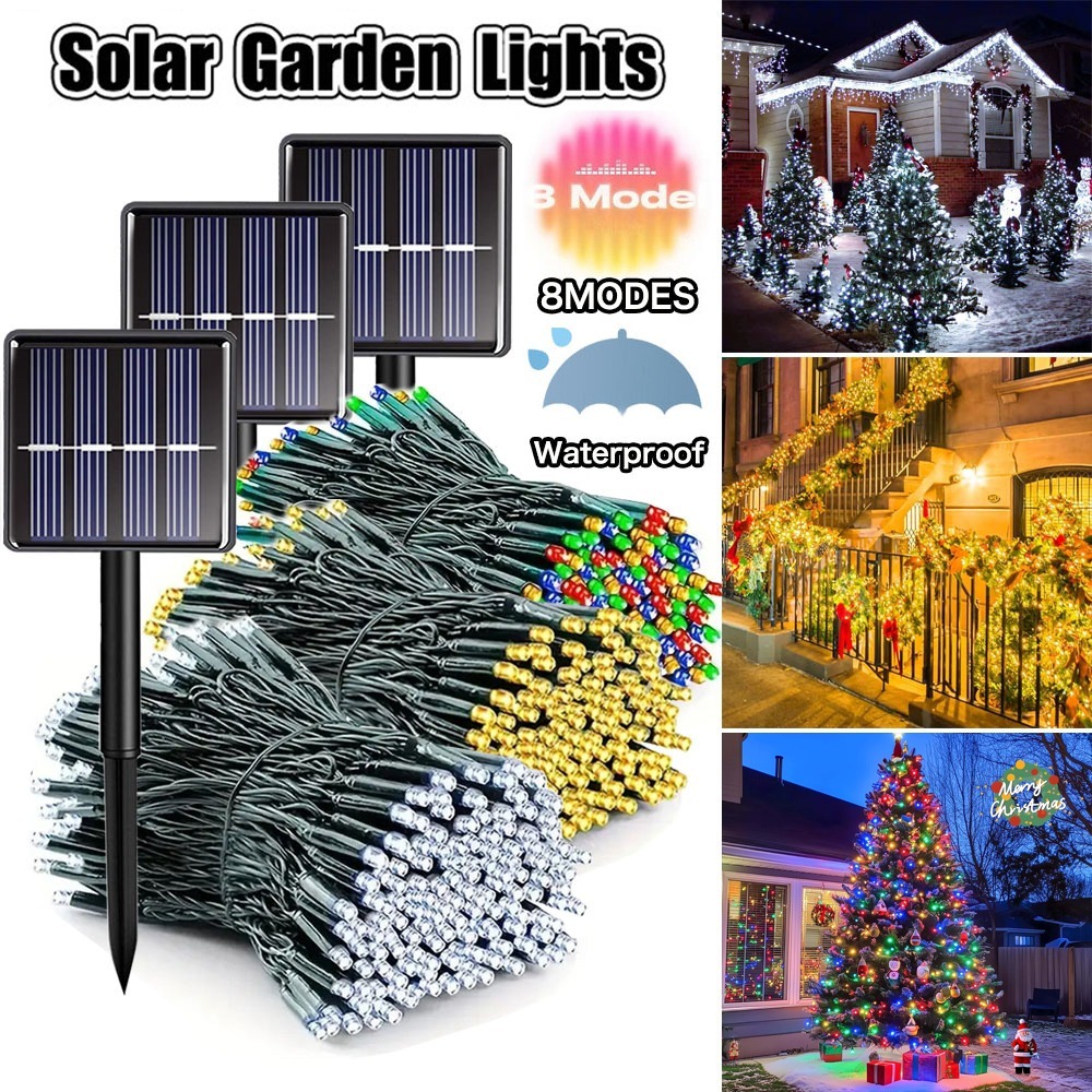 12M 100 LED Solar Christmas Light String Outdoor Waterproof Backyard Holiday Decorative Lights