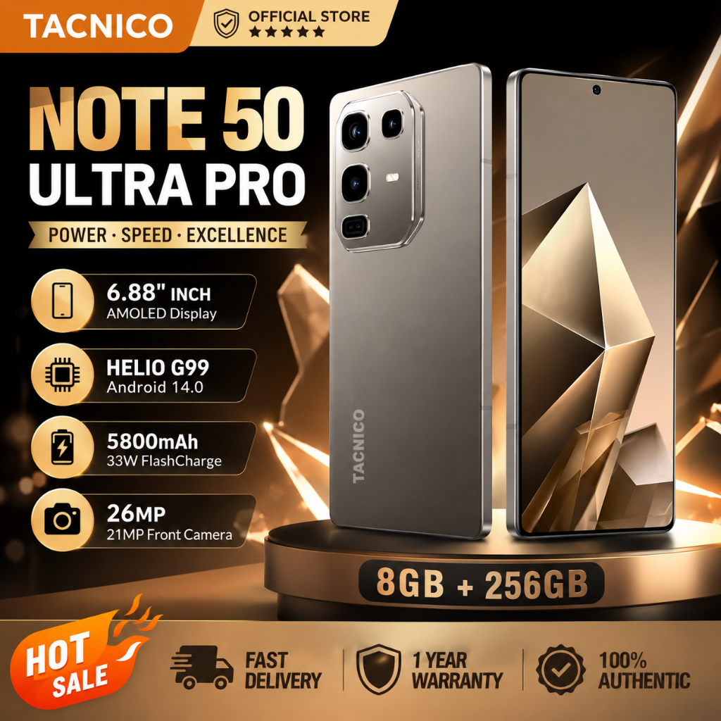 2026 TACNICO Note 50 Ultra Pro 5G Smartphone 8GB+256GB IPS AMOLED | 5800mAh Battery 26MP AI Camera