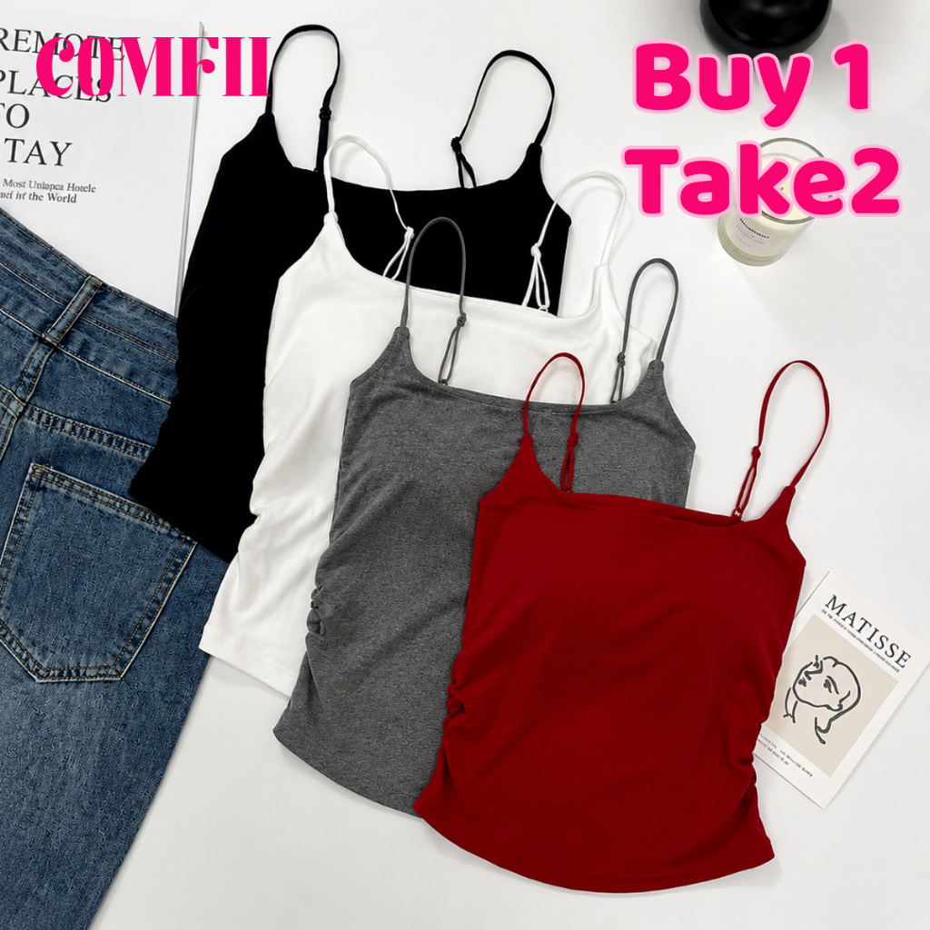 Sweet Ruffle Cami Top With Built-in Bra, French Style Thin Strap Sleeveless Summer Casual Inner Top