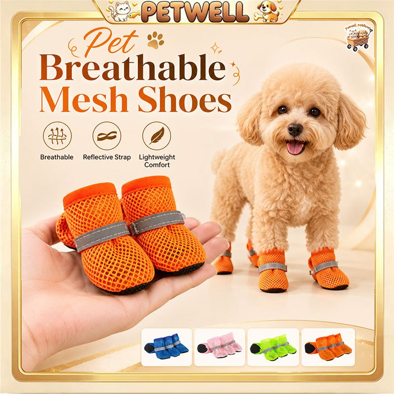 PETWELL 4Pcs Pet shoes Breathable Anti-Slip Dog Cat Boots Paw Protectors Reflective Mesh S/M/L/XL