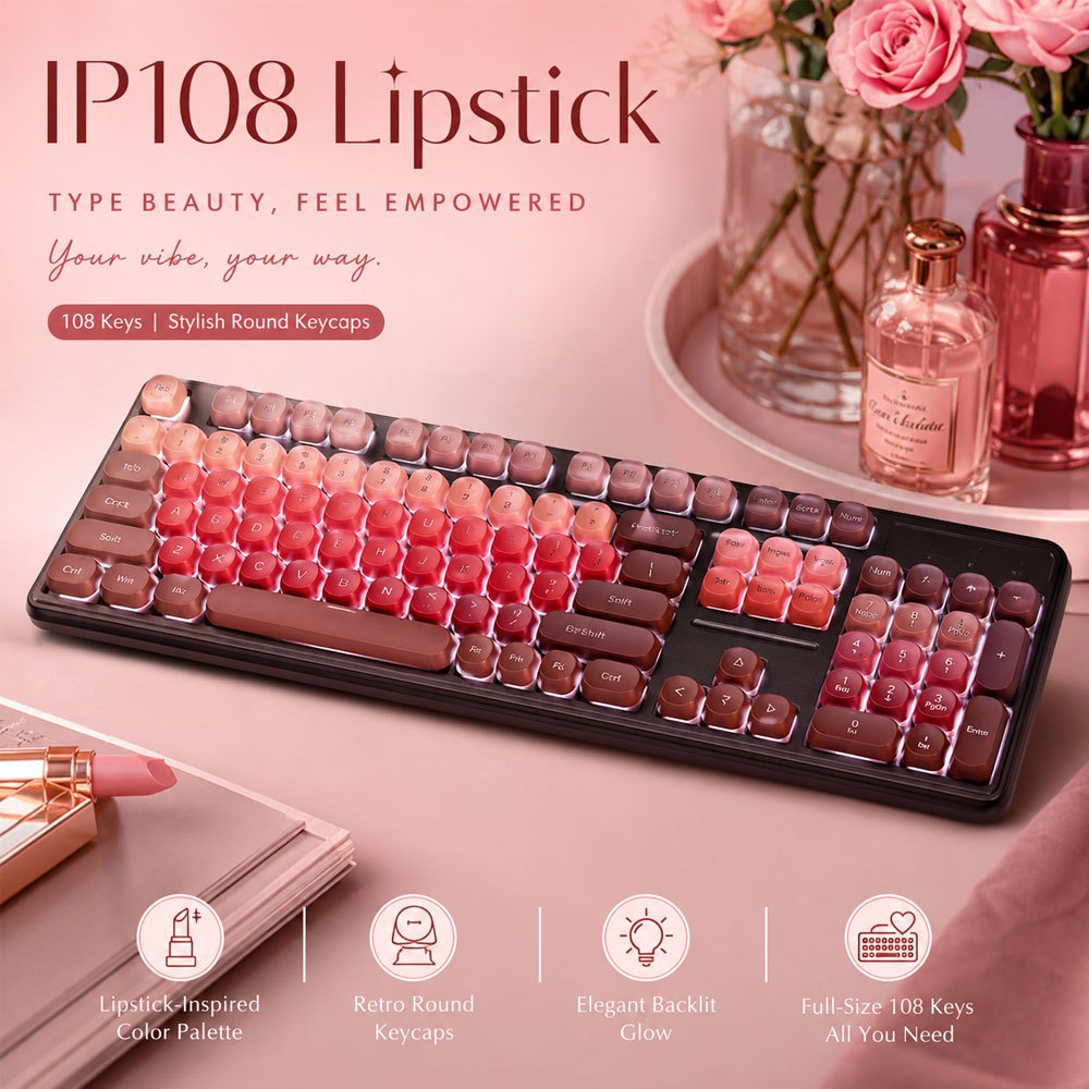 Furycube IP108 Membrane Keyboard 108 Key Wireless Gaming Keyboard Mute RGB Lipstick Girls Keyboards