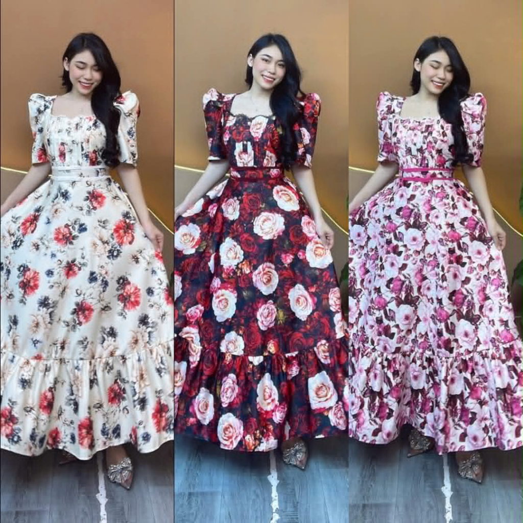 LAURA Elegant Vietnam Dress with Smocking Back, Ribbon Waist Tie & Side Pockets (High Quality)