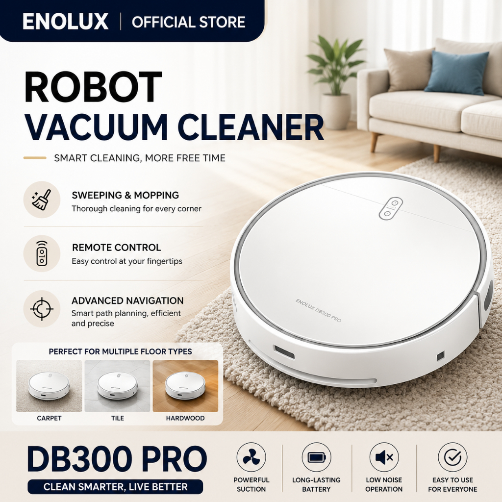 Enolux 2025 Upgraded DB300 Robot Vacuum Sweep & Mop Smart Robot Vacuum Cleaner For Home