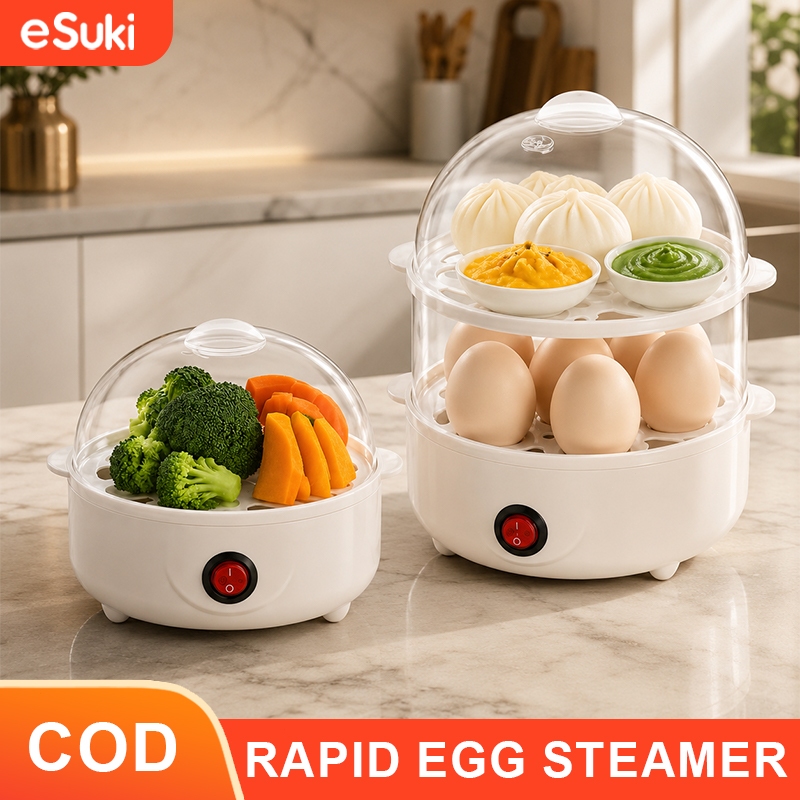 eSuki Multifunctional Egg Boiler Steamer For Siomai 1/2Layer Electric Egg Cooker Baby Food Steamer