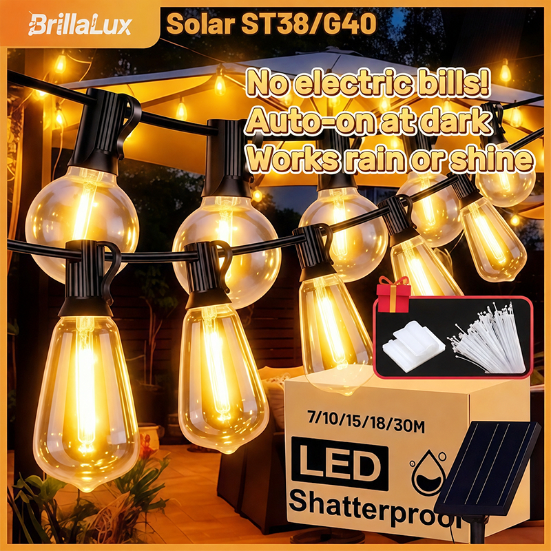 【Free gifts】Solar Light Solar String Lights Outdoor Waterproof ST38/G40 Outdoor Vintage Bulb Lights