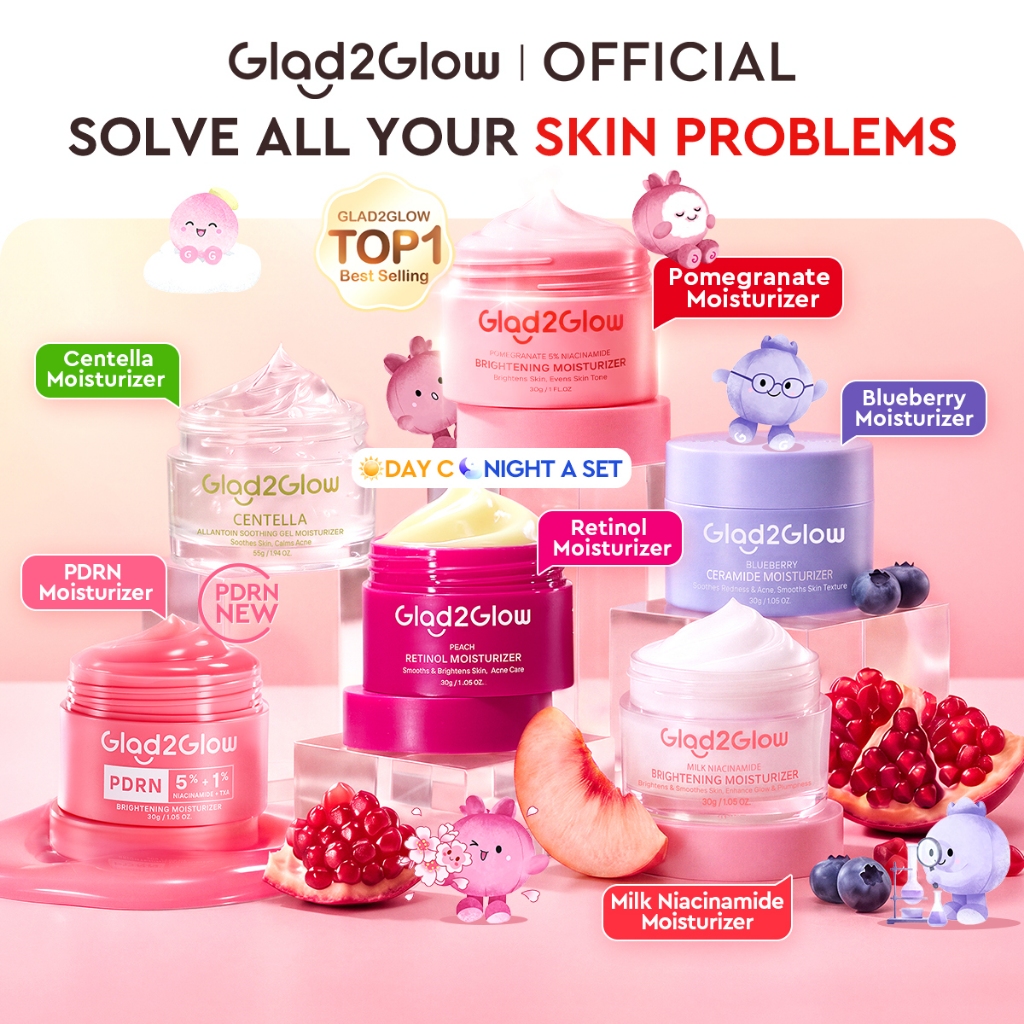 Glad2Glow Moisturizer All Skin Centella Gel Acid Acne Brighten 377 Dark Spot Retional Blueberry PDRN