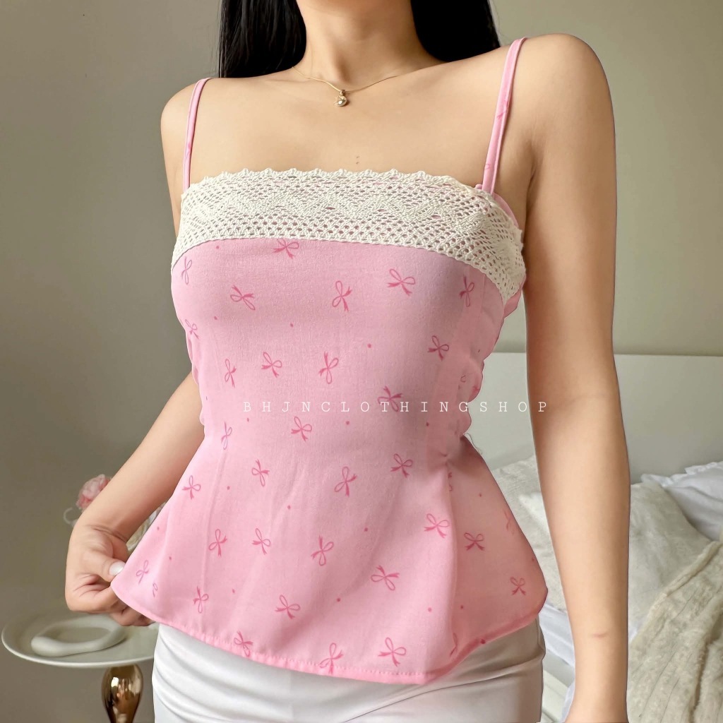 BHJN REBECCA LACE SQUARENECK CAMISOLE TANK PEPLUM LINEN TOP