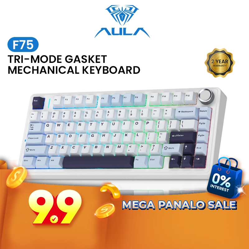 Aula F75 Mechanical Keyboard 75% 80 Key RGB Tri-Mode Wired Bluetooth Hot Swappable Gaming Keyboard