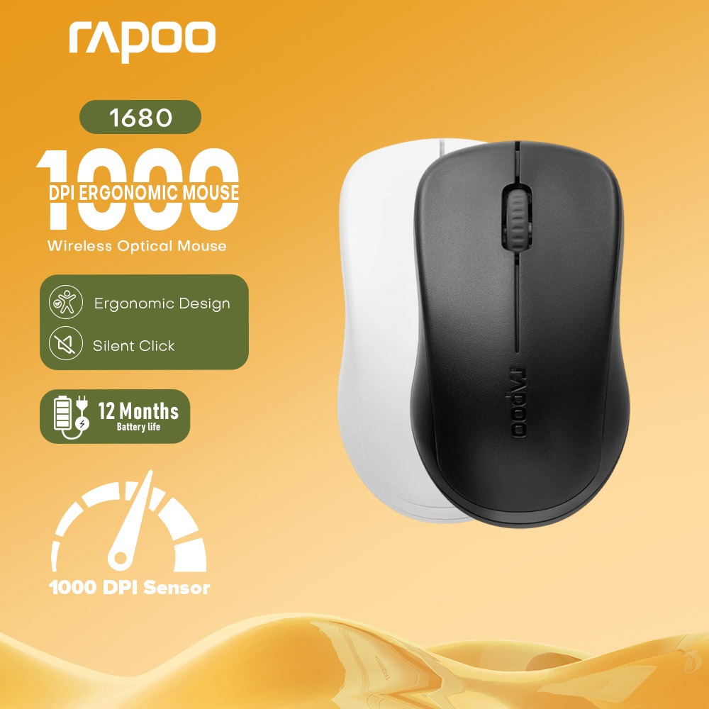 Rapoo 1680 Silent Wireless Mouse for Laptop PC USB 2.4G 1000DPI - Frosted material