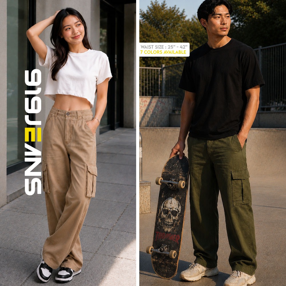 919 JEANS : Unisex Korean Streetwear 6 Pockets Straight Cut High Waist Denim Jeans Cargo Pants
