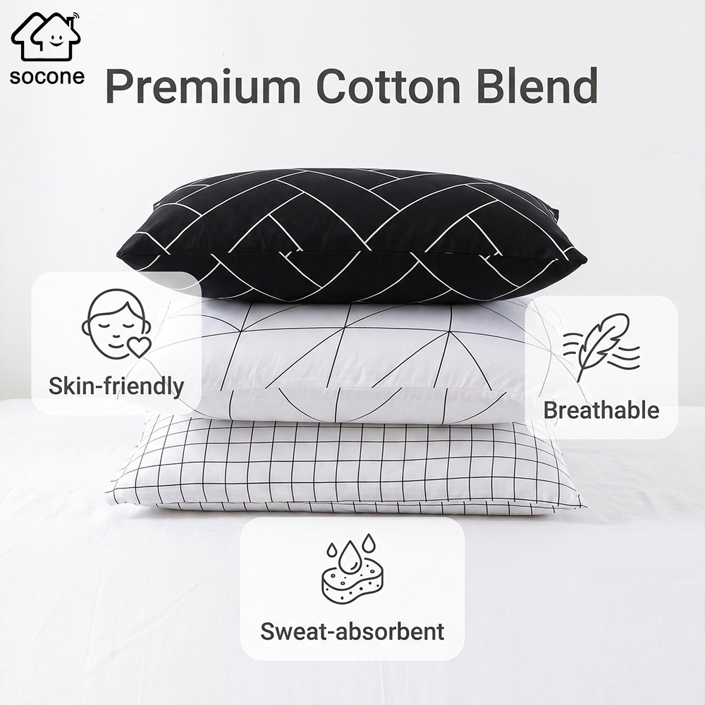 Socone Cotton Polyester Pillow Case 2PCS 18x28in(45x70cm) Home Decor NO ZIPPER