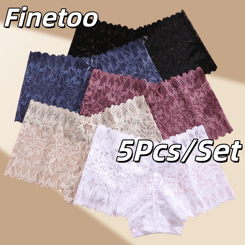 【Buy 4 Take 1】 Women Sexy Lace Panties V- Waist Boxer Briefs Breathable and Transparent Boyshorts
