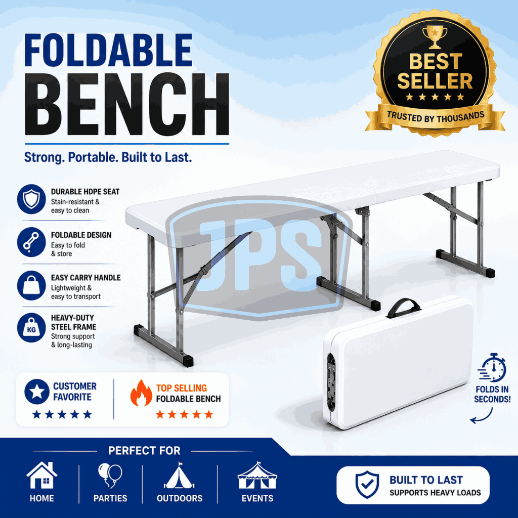JPS Heavy Duty 6ft Foldable Bench Chair Lifetime Use