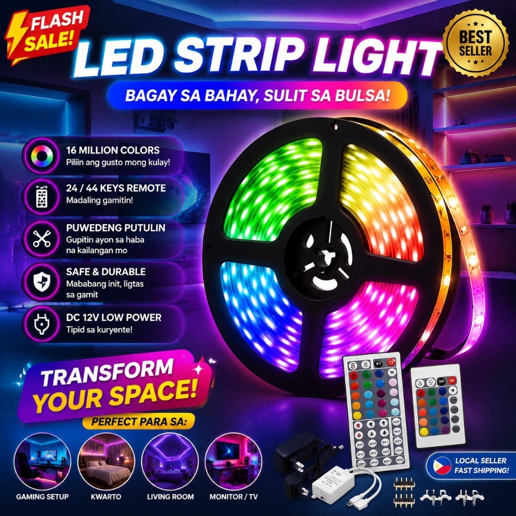 Yeelite 5m 6m 10m 2835SMD DIY LED Light Strip Light With Remote For Room Bedroom RGB Flexible Light