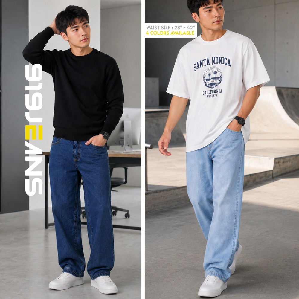 919 JEANS : 4 Colors Korean Menswear Mid-waist Classic Style Loose Plain Fitting Straight Cut Denim