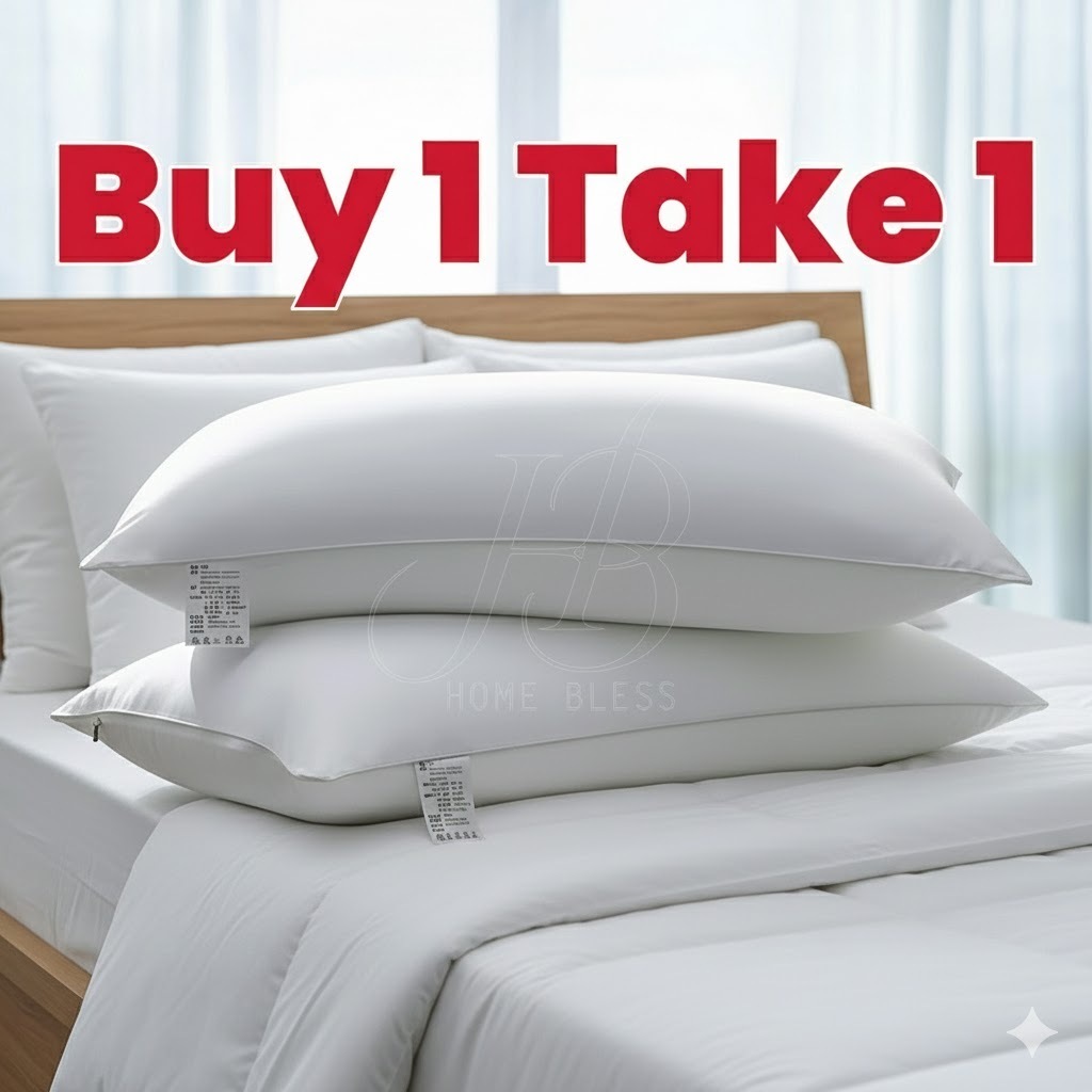 Home Bless Buy 1 Take 1 Plain White Microfiber Cotton Pillow 65x45 CM & Throw Pillow 45x45 CM