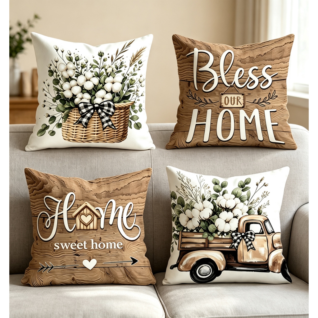 4PCS Soft Throw Pillow Case 45x45cm(18x18") - Comfy Cushion Cover with Zipper Punda