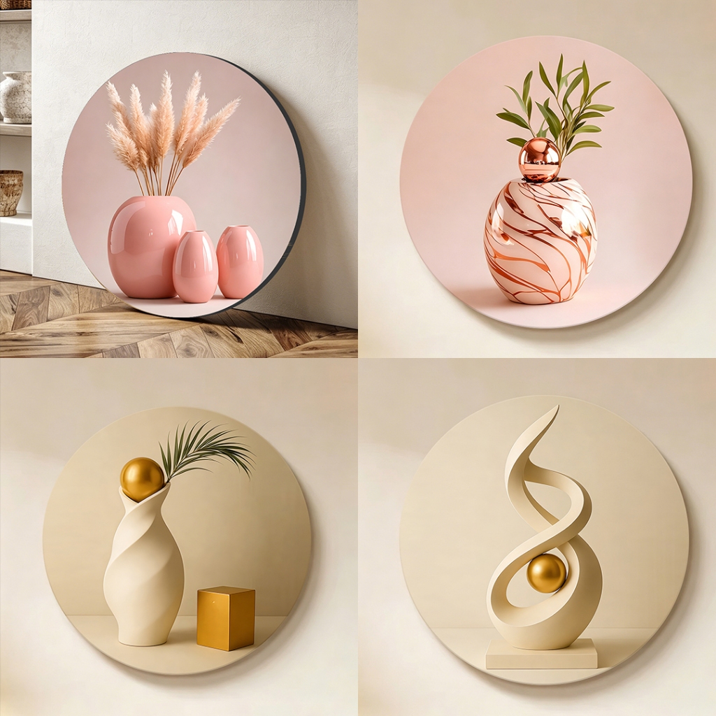 Round Nordic Floral Vase Aesthetic Home Decor Modern Minimalist Wall Decoration For Living Room