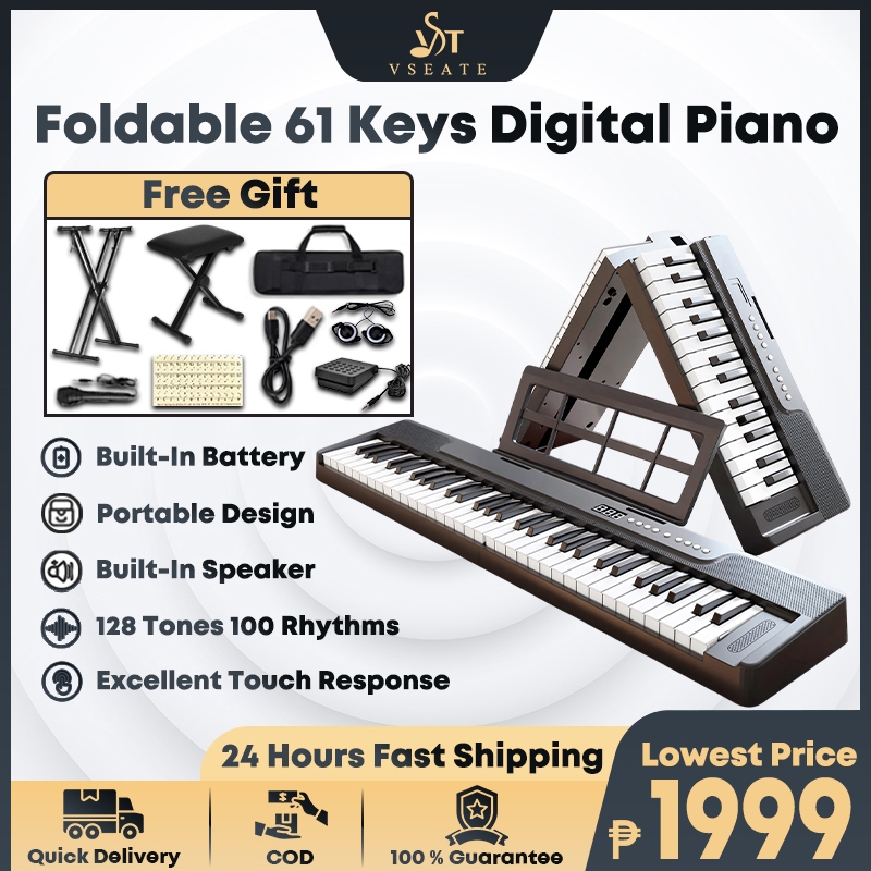61 Keys Folding Digital Piano Portable Semi‑Weighted Electronic Keyboard With Bluetooth For Beginner