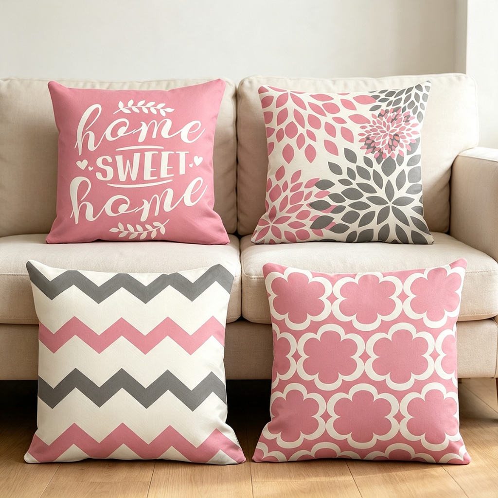 Kawaii Pink Floral Throw Pillow Case 40/45/50cm(16/18/20") - Sweet Cushion Cover with Zip
