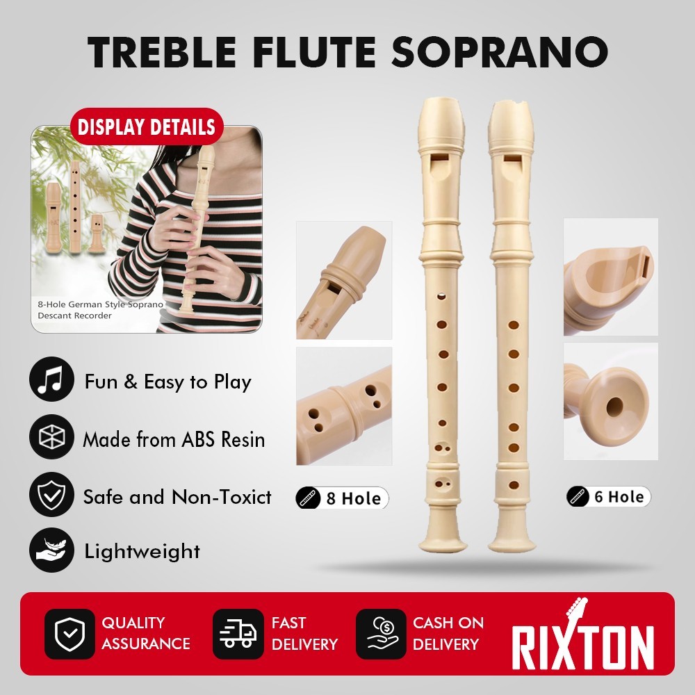 RIXTON Soprano Recorder Instrument for Beginners Kids Student German Fingering 8 Hole Flute