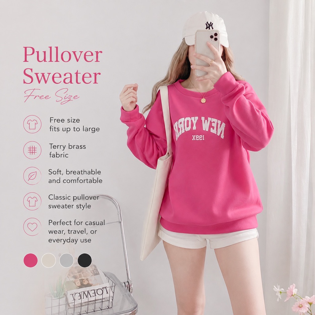 Pullover Sweater for Women | Terry Brass Fabric | Free Size Fits Up to Large