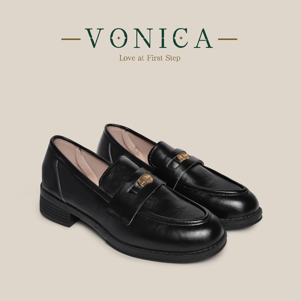 VONICA Office Black School for Graduation Loafer Shoes Close with Block Heels for Women