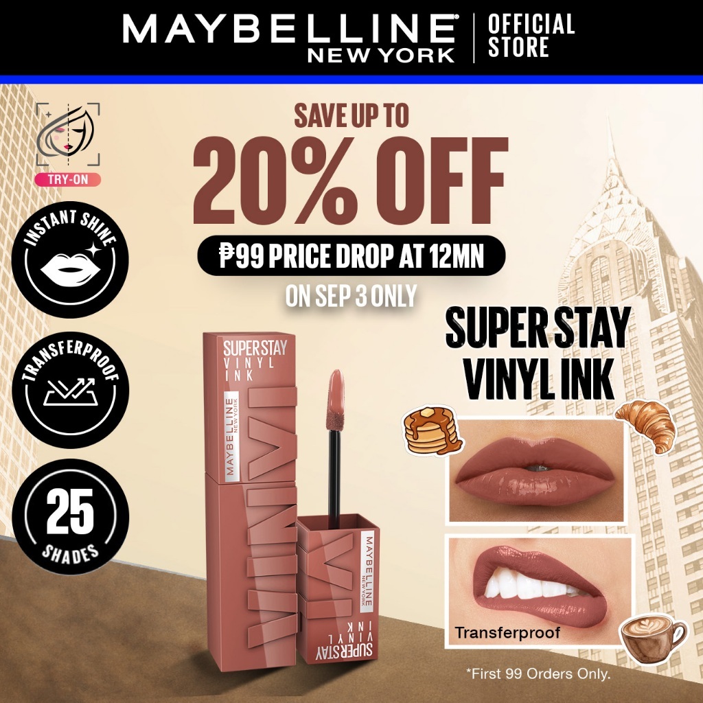 Maybelline Superstay Vinyl Ink Liquid Lipstick - 16HR Long Lasting, Transferproof, Smudgeproof