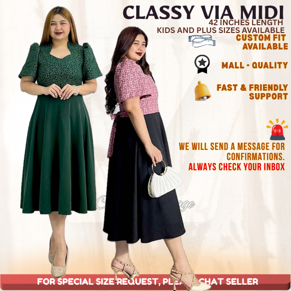 CLASSY MIDI VIA FILIPINIANA DRESS ALL SIZE AVAIL (42IN LENGTH)