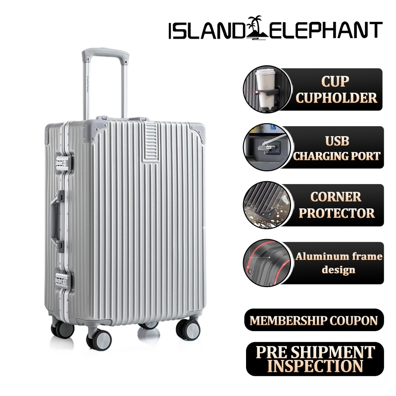 ISLAND ELEPHANT USB Aluminum Frame Luggage Suitcase Hand Carry Luggage With Cup Holder