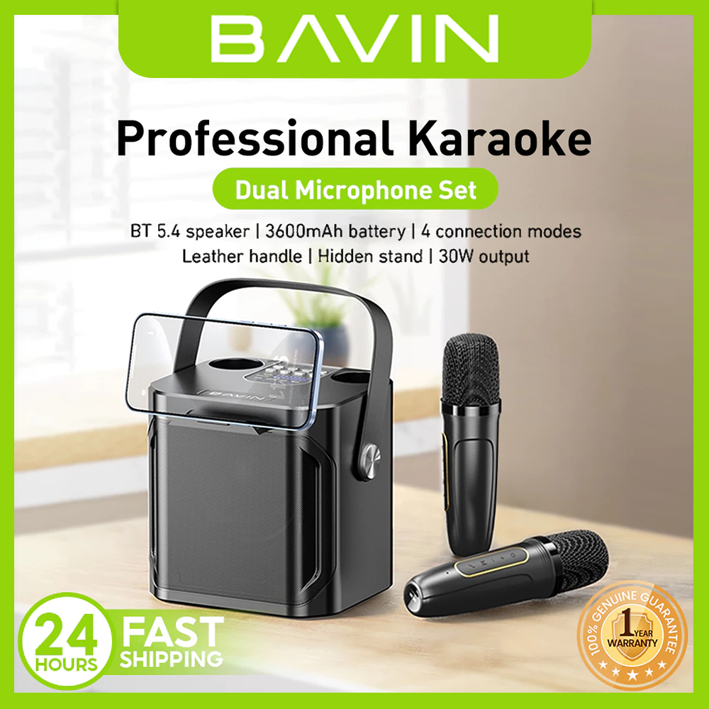 BAVIN BM20 Professional Karaoke Bluetooth Portable Speaker Dual Microphone with Phone Stand