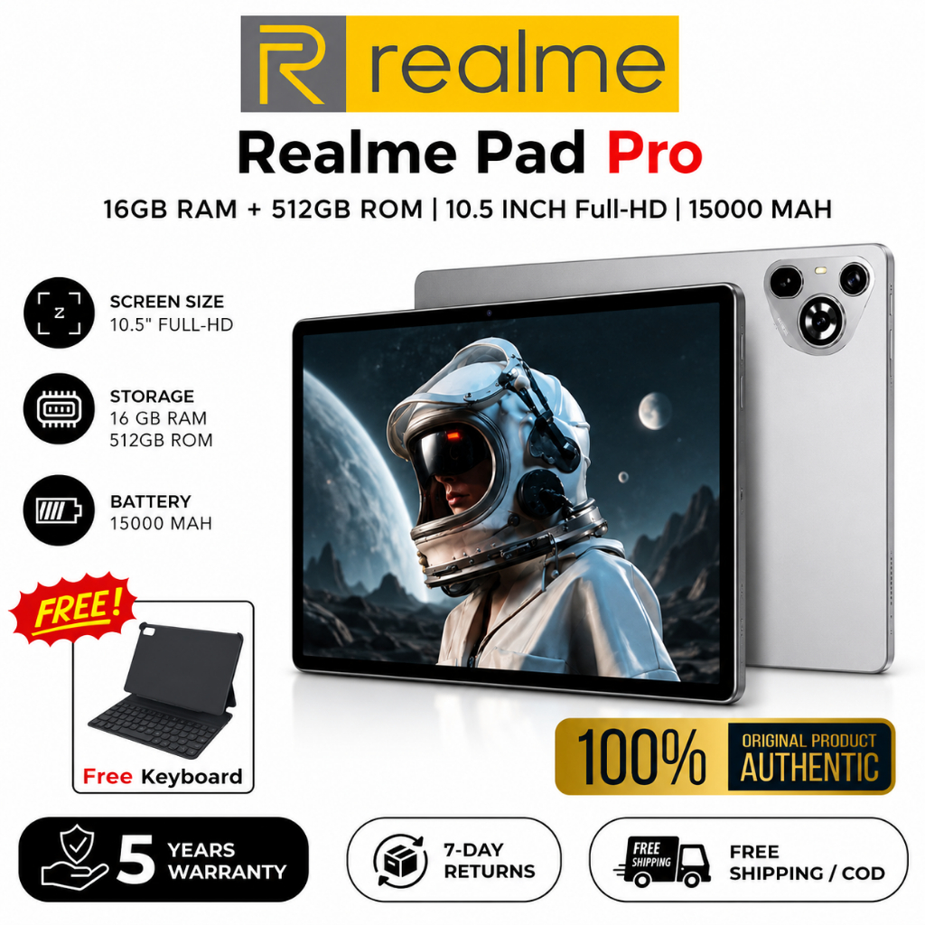 𝗥𝗲𝗮𝗹𝗺𝗲 Pad Pro 4G | 10.5" Android Tablet | 16GB + 512GB | WiFi + LTE | Study & Entertainment Use